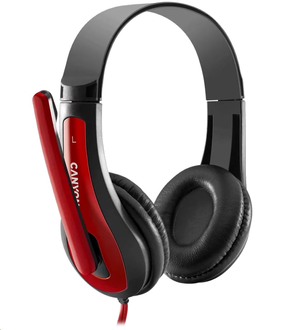 CANYON headset HSC-1, lehký, 3,5 mm jack TRRS, černo-červená
