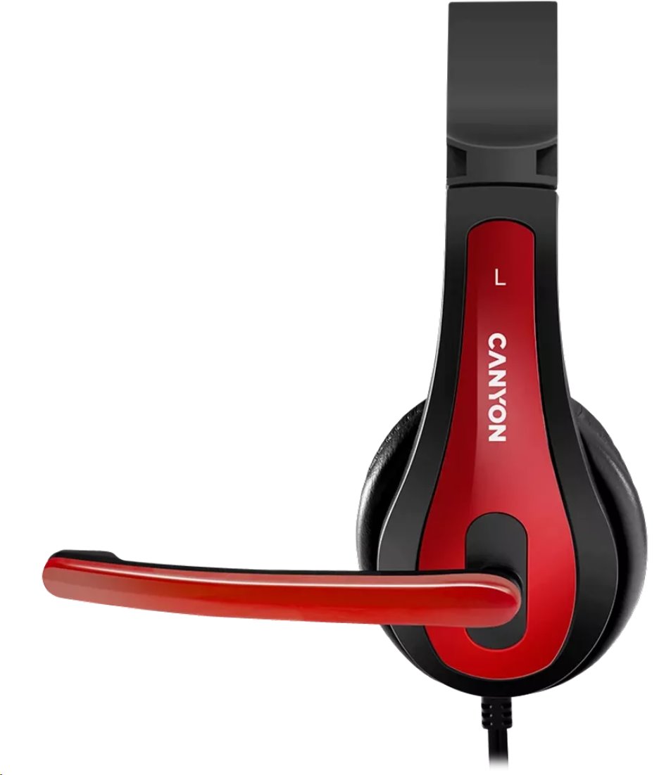CANYON headset HSC-1, lehký, 3,5 mm jack TRRS, černo-červená
