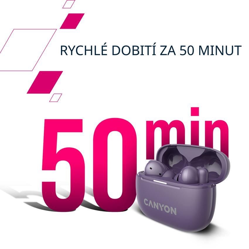 CANYON headset OnGo TWS-10 ANC+ENC, Fialová