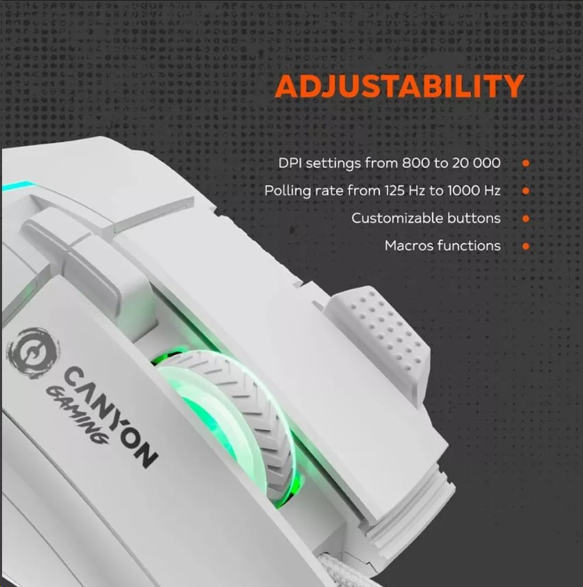 CANYON Herní drátová myš Fortnax GM-636, optická, RGB, až 20 000 DPI, 9tl. programovatelných, černá