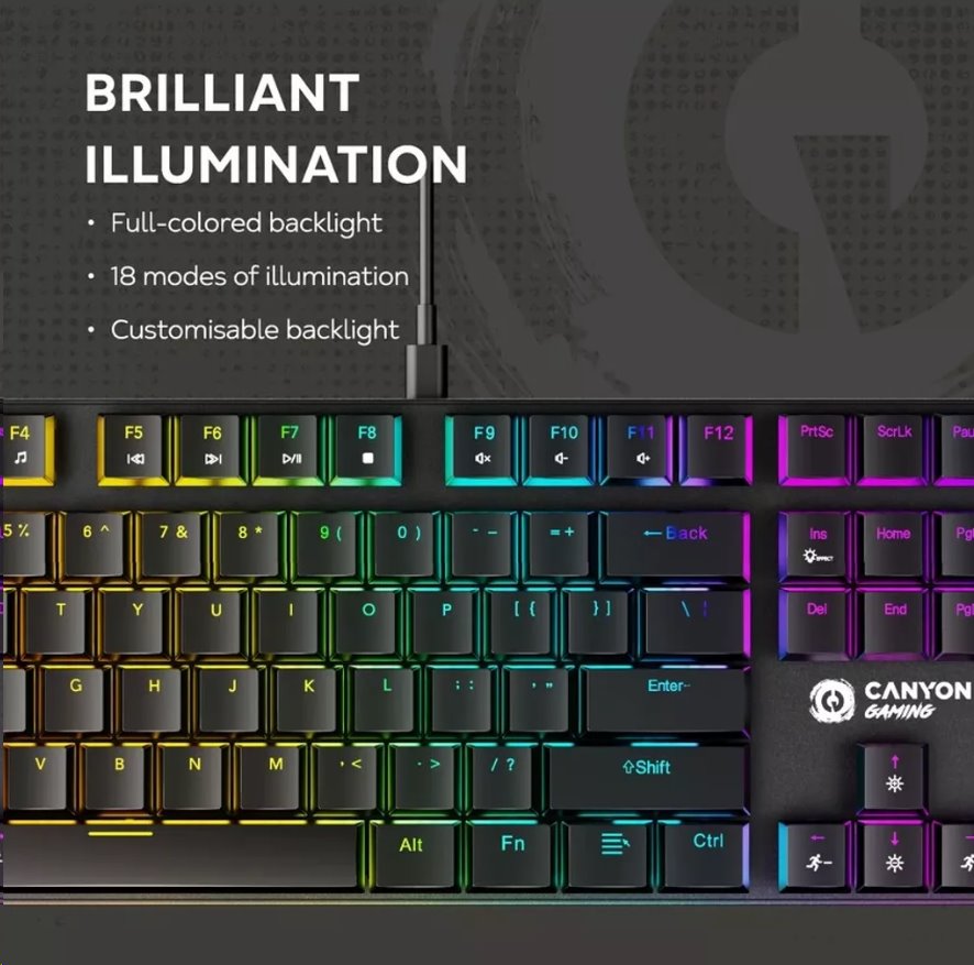 CANYON Herní klávesnice Cometstrike TLK GK-55, mechanická, drátová, multimediální, podsvícená, 105 kláves, CS layout