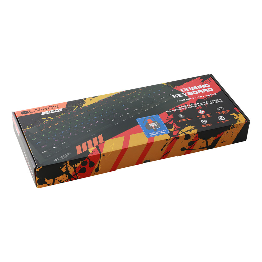 CANYON Herní klávesnice HAZARD GK-6 US layout, drátová, mechanická se svetelnými efekty, 104 kláves, 10 typu podsvícení