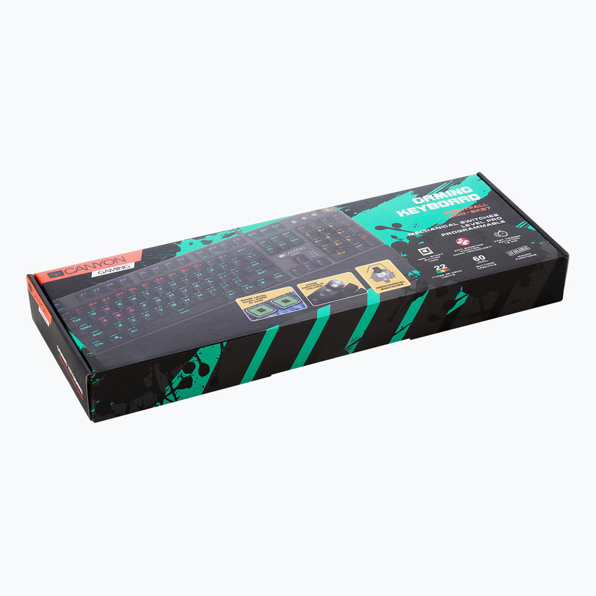 CANYON Herní klávesnice NIGHTFALL, mechanická, drátová, multimediální se světelnými efekty, 104 kláves, US layout