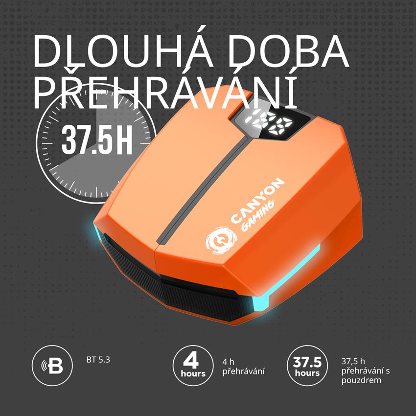 CANYON herní TWS Doublebee GTWS-2, BT sluchátka s mikrofonem, černá