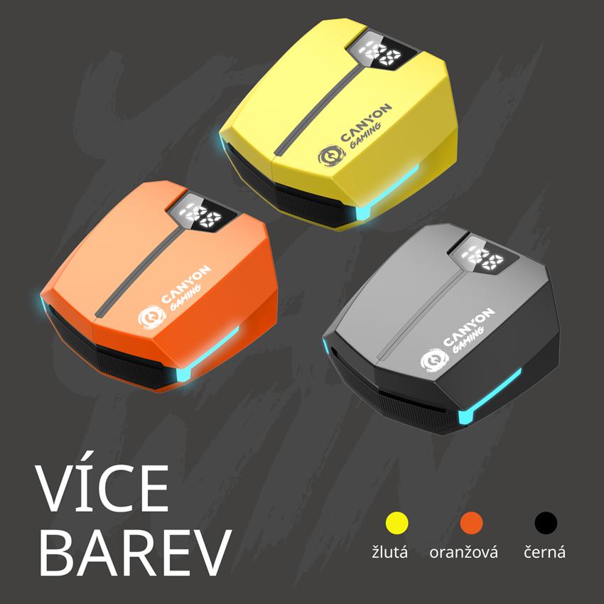 CANYON herní TWS Doublebee GTWS-2, BT sluchátka s mikrofonem, žlutá