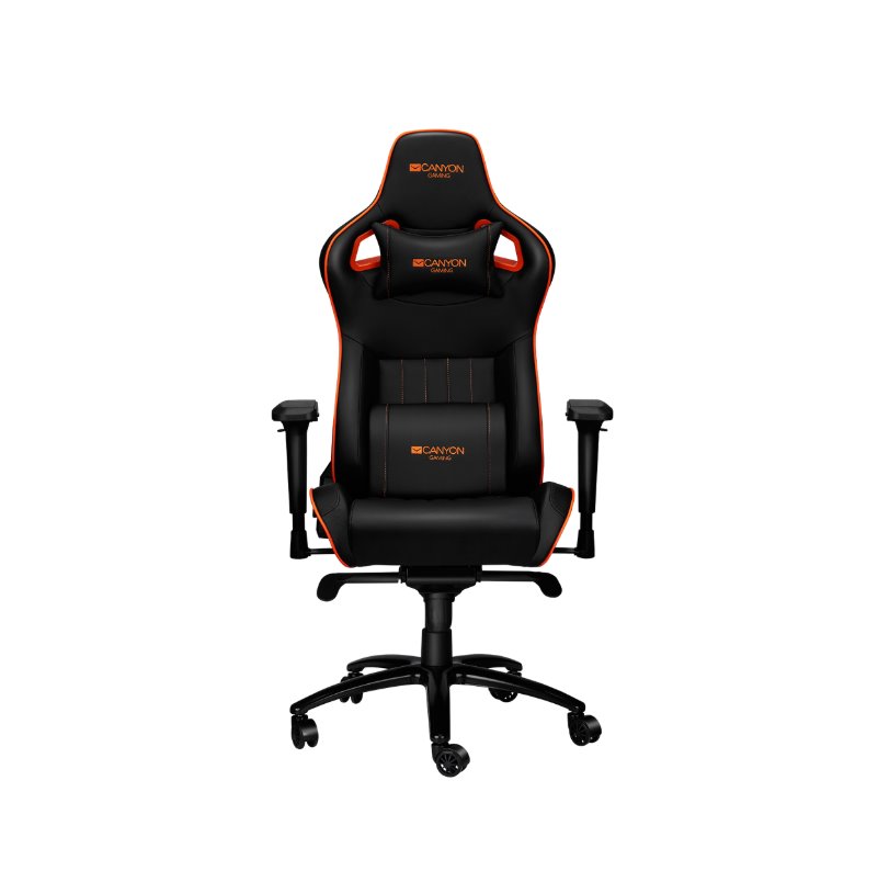 CANYON Herní židle CORAX, PU kůže, kovový rám, 90-165 °, 4D opěrka, Tilt Lock, plynový zdvih třídy 4, černo-oranžová