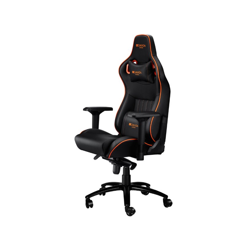 CANYON Herní židle CORAX, PU kůže, kovový rám, 90-165 °, 4D opěrka, Tilt Lock, plynový zdvih třídy 4, černo-oranžová
