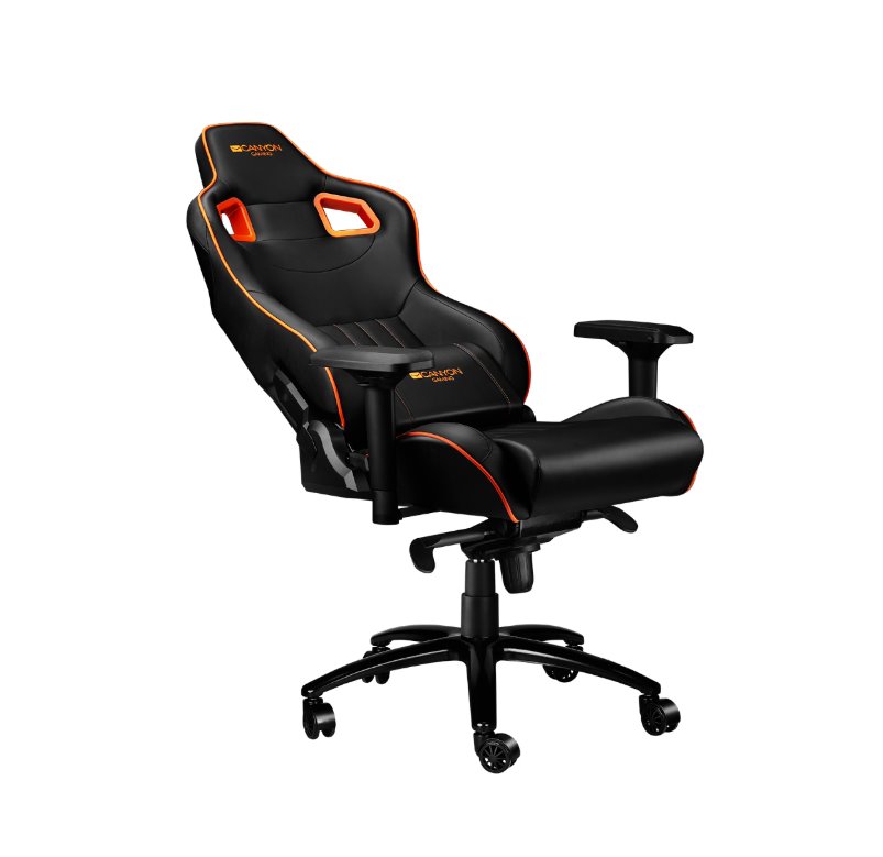 CANYON Herní židle CORAX, PU kůže, kovový rám, 90-165 °, 4D opěrka, Tilt Lock, plynový zdvih třídy 4, černo-oranžová