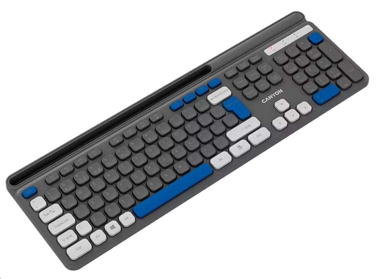 CANYON HKB-W03 bezdrátová CS klávesnice 2,4 Ghz, 105 kláves, 10 mil. stisků, šedá