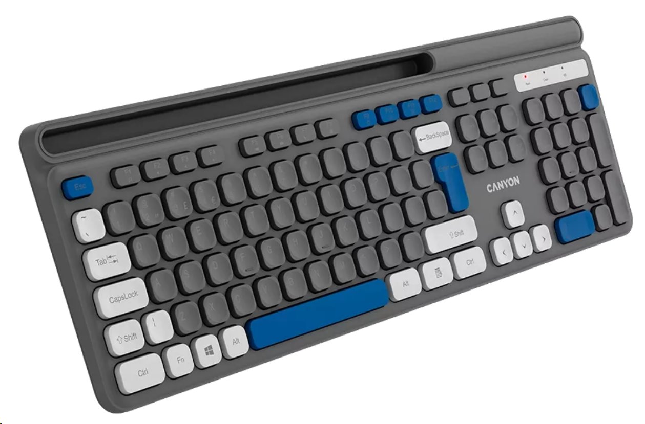 CANYON HKB-W03 bezdrátová CS klávesnice 2,4 Ghz, 105 kláves, 10 mil. stisků, šedá
