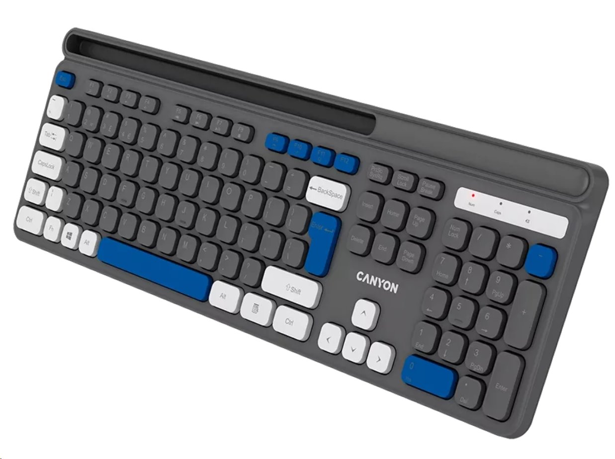 CANYON HKB-W03 bezdrátová CS klávesnice 2,4 Ghz, 105 kláves, 10 mil. stisků, šedá