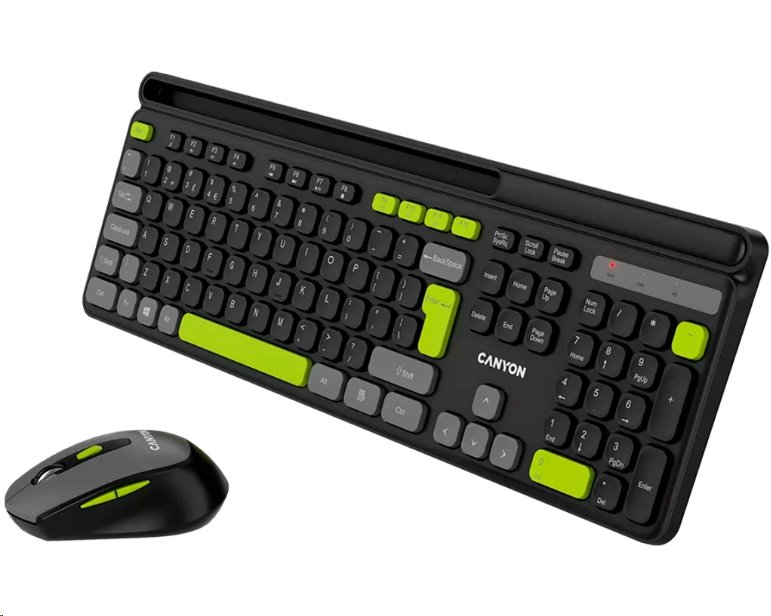 CANYON HSET-W5 bezdrátový SET CS klávesnice + optická myš, 2,4 Ghz, 105 kláves, černý