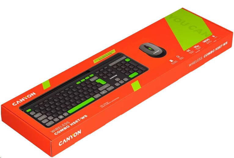 CANYON HSET-W5 bezdrátový SET CS klávesnice + optická myš, 2,4 Ghz, 105 kláves, černý