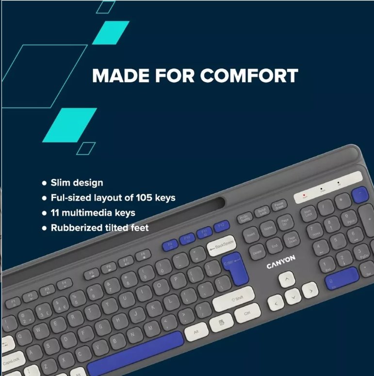 CANYON HSET-W5 bezdrátový SET CS klávesnice + optická myš, 2,4 Ghz, 105 kláves, černý