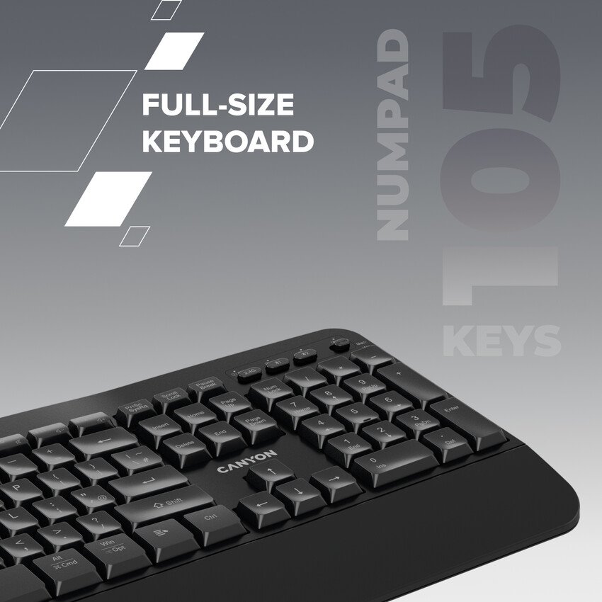 CANYON klasická USB klávesnice, omývatelná, černá