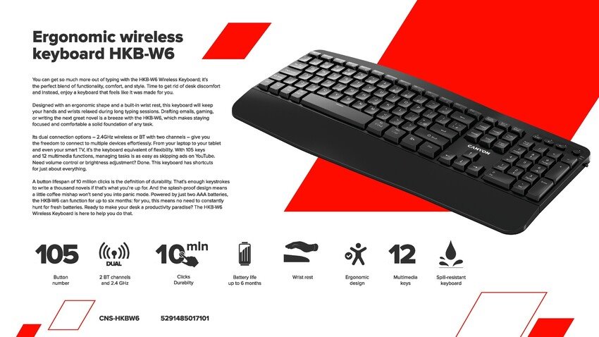 CANYON klasická USB klávesnice, omývatelná, černá