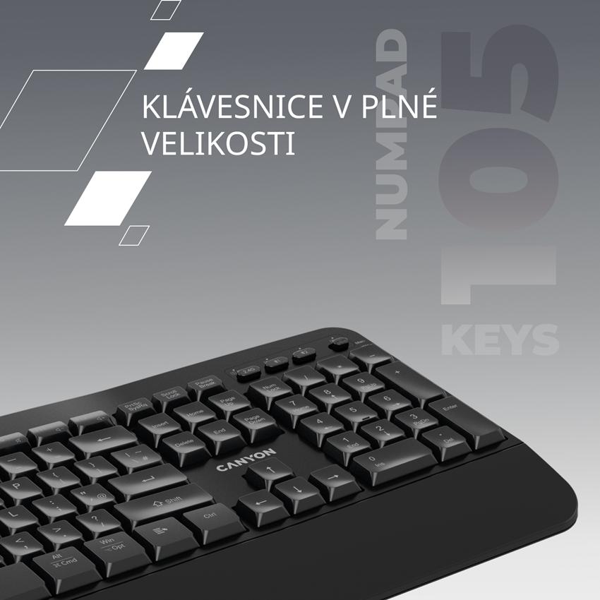 CANYON klasická USB klávesnice, omývatelná, černá