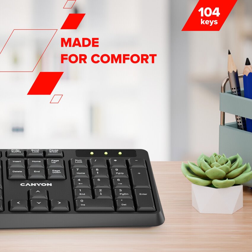 CANYON keyboard KB-W01 EN/CS Wireless Black