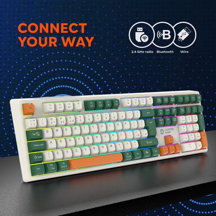 CANYON keyboard Shadder GKW-11 Mech RGB Wireless CS layout, White/Biege