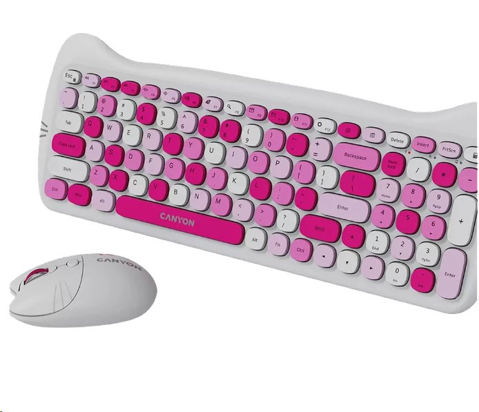 CANYON Kitty edice HSET-W6, bezdrátový SET EN klávesnice + optická myš + ochranné pouzdro + podložka, růžová