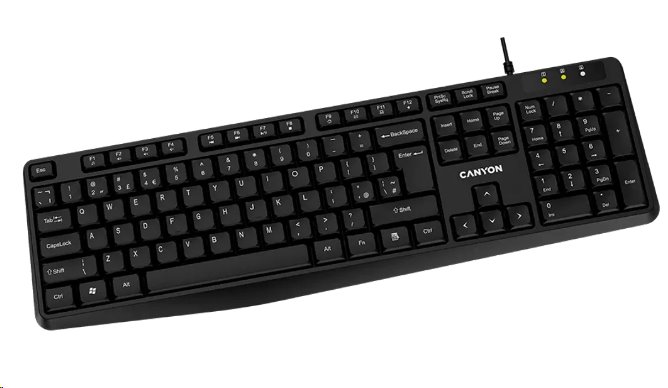 CANYON klasická USB klávesnice, omývatelná, černá