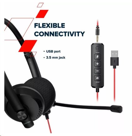 CANYON konferenční headset HS-07, tenký, kompaktní, USB zvuková karta s ovladačem pro hovory, 3.5mm jack, černý