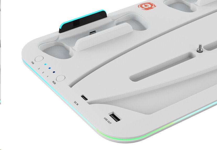 CANYON multifunkční chladící stojan pro PS5, nabíjení 2 PS5 ovladačů, RGB podsvícení, bílý