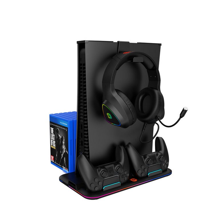 CANYON multifunkční chladící stojan pro PS5, nabíjení 2 PS5 ovladačů, RGB podsvícení, černý