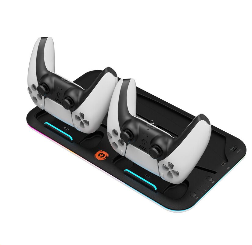 CANYON multifunkční chladící stojan pro PS5, nabíjení 2 PS5 ovladačů, RGB podsvícení, černý