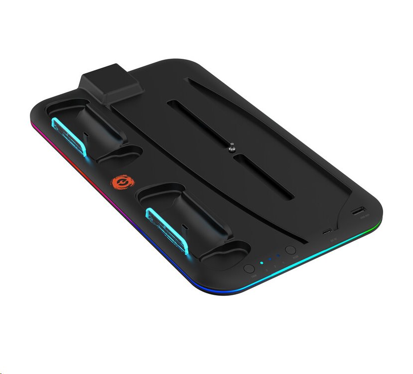 CANYON multifunkční chladící stojan pro PS5, nabíjení 2 PS5 ovladačů, RGB podsvícení, černý