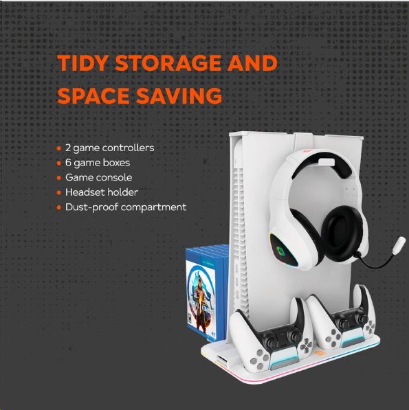 CANYON multifunkční chladící stojan pro PS5, nabíjení 2 PS5 ovladačů, RGB podsvícení, černý