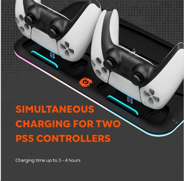 CANYON multifunkční chladící stojan pro PS5, nabíjení 2 PS5 ovladačů, RGB podsvícení, černý