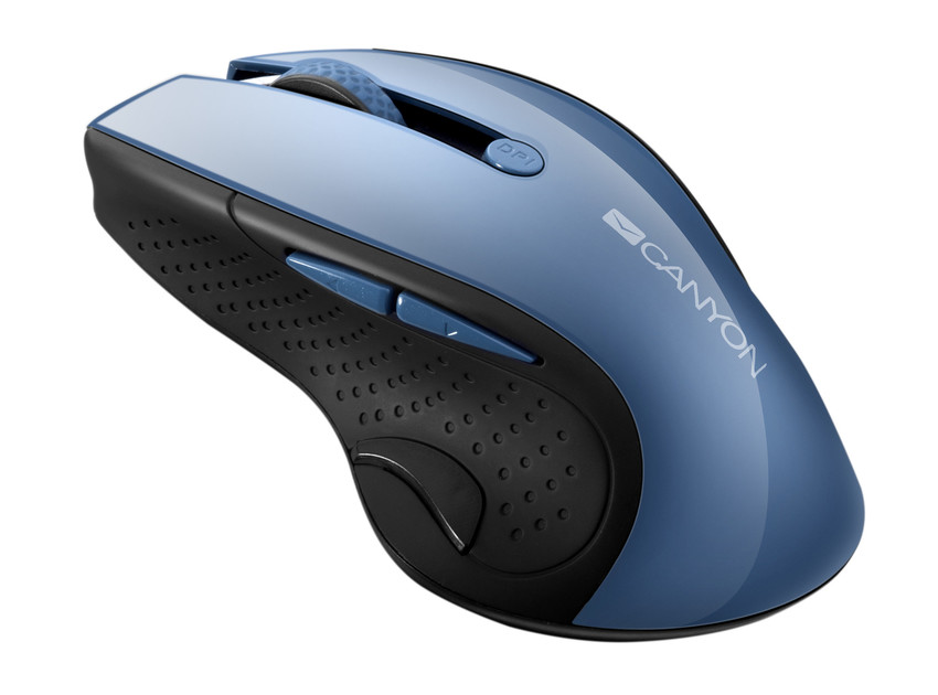 CANYON myš 2,4Ghz bezdrátová CMSW01, 000/1600 dpi, 6 tlacítek, blue LED senzorr, modrá