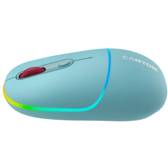 CANYON myš optická bezdrátová MW-22, RGB, 800/1200/1600 dpi, 4 tl, BT+2,4GHz, baterie 650mAh, dark cyan