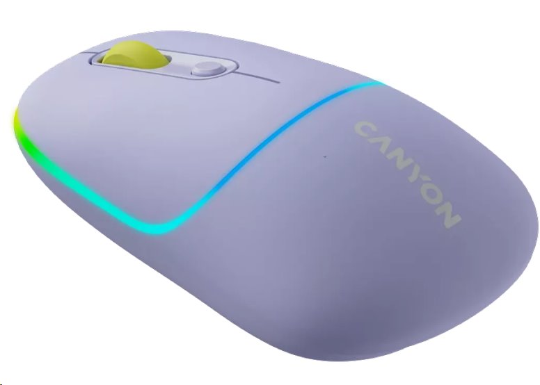 CANYON myš optická bezdrátová MW-22, RGB, 800/1200/1600 dpi, 4 tl, BT+2,4GHz, baterie 650mAh, mountain lavender