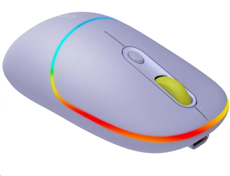 CANYON myš optická bezdrátová MW-22, RGB, 800/1200/1600 dpi, 4 tl, BT+2,4GHz, baterie 650mAh, mountain lavender