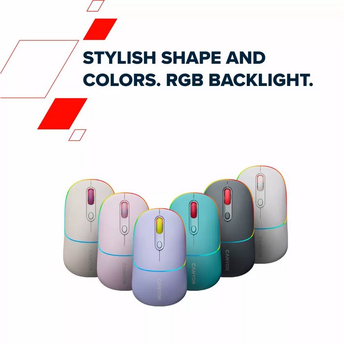 CANYON myš optická bezdrátová MW-22, RGB, 800/1200/1600 dpi, 4 tl, BT+2,4GHz, baterie 650mAh, rice