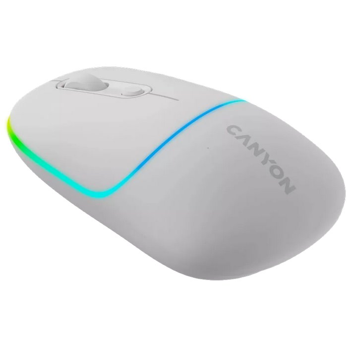 CANYON myš optická bezdrátová MW-22, RGB, 800/1200/1600 dpi, 4 tl, BT+2,4GHz, baterie 650mAh, snow white