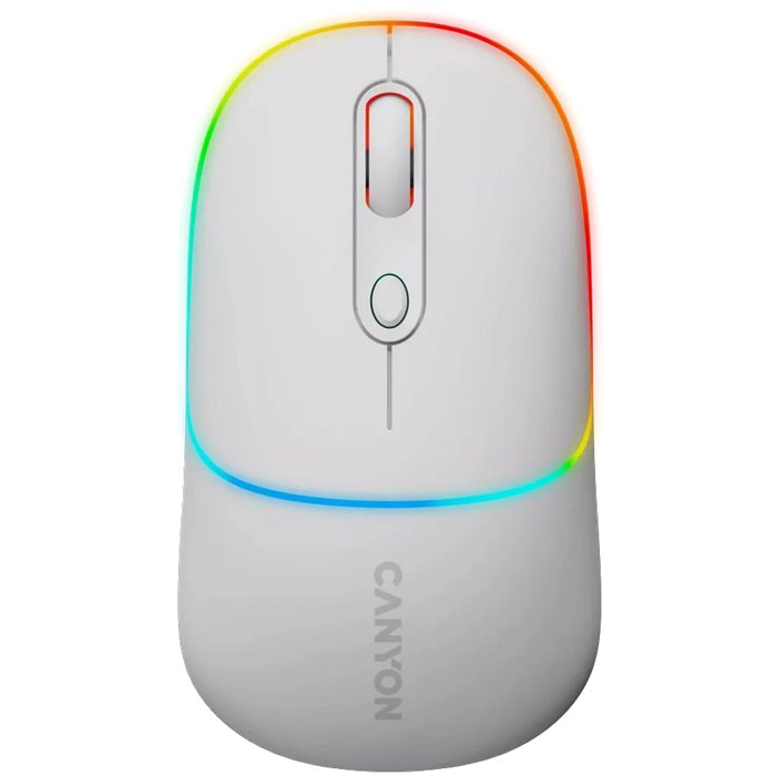 CANYON myš optická bezdrátová MW-22, RGB, 800/1200/1600 dpi, 4 tl, BT+2,4GHz, baterie 650mAh, snow white
