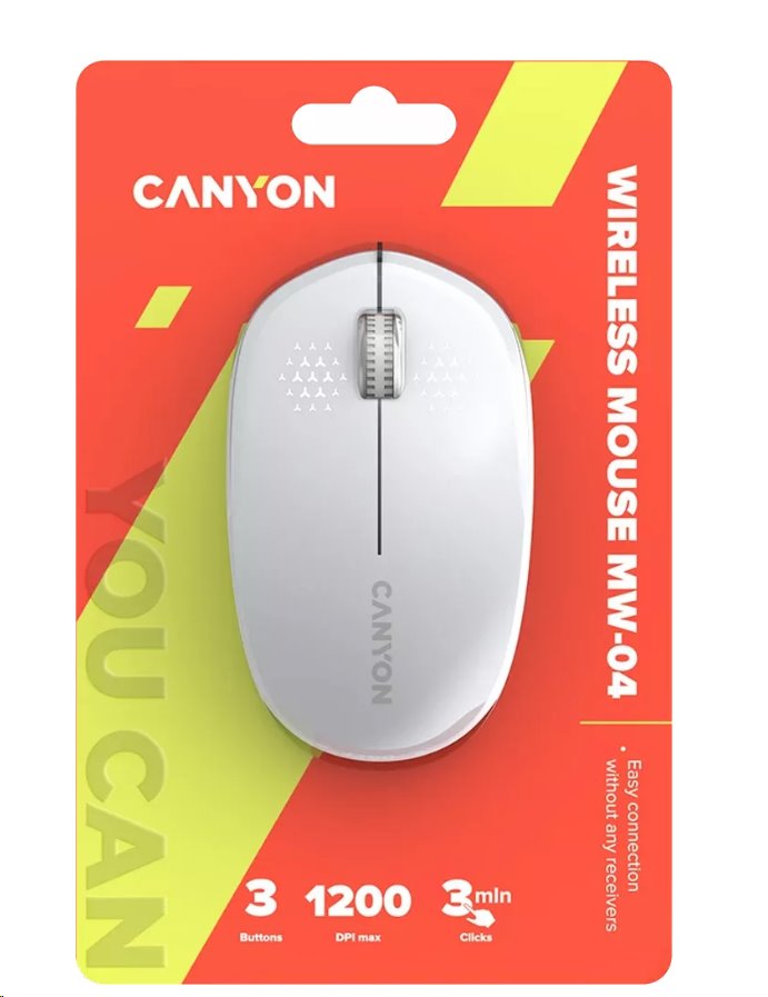 CANYON myš optická bezdrátová MW-4, 1200 dpi,3 tl., Bluetooth, AA baterie, bílá