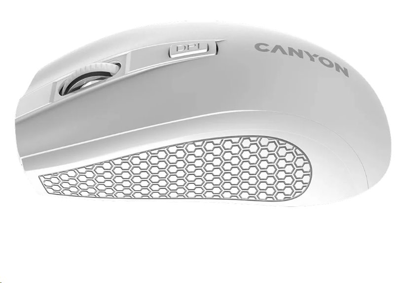 CANYON myš optická bezdrátová MW-7, nastavitelné rozlišení 800/1200/1600 dpi, 4 tl, USB dongle, 1xAA, bílá