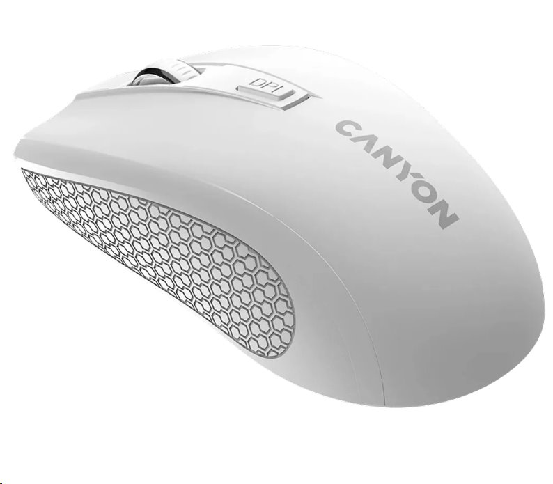 CANYON myš optická bezdrátová MW-7, nastavitelné rozlišení 800/1200/1600 dpi, 4 tl, USB dongle, 1xAA, bílá