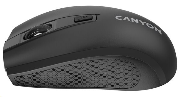 CANYON myš optická bezdrátová MW-7, nastavitelné rozlišení 800/1200/1600 dpi, 4 tl, USB dongle, 1xAA, černá