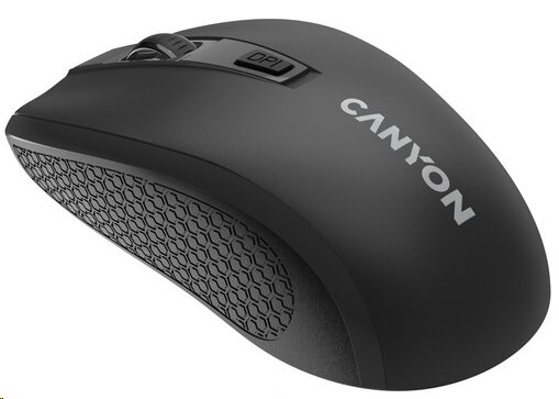 CANYON myš optická bezdrátová MW-7, nastavitelné rozlišení 800/1200/1600 dpi, 4 tl, USB dongle, 1xAA, černá