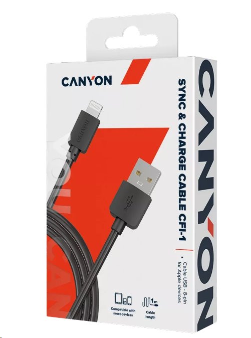 CANYON Nabíjení kabel 8-pin Lightning - USB 2.0, 1m, černá