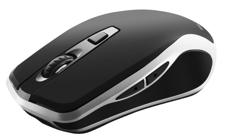 CANYON optická silent myš s bezdrátovým nabíjením, senzor Pixart, rozlišení 800/1200/1600DPI, 6 tlačítek, černo-stříbrná