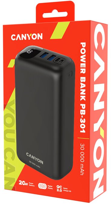 CANYON Power Bank PB-301, 30000mAh, černá