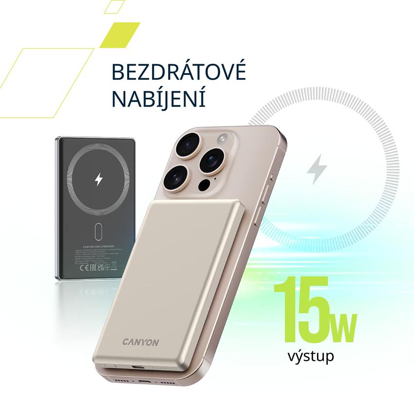 CANYON Power bank PB-505 slim Magsafe 5000 mAh PD20W, Beige