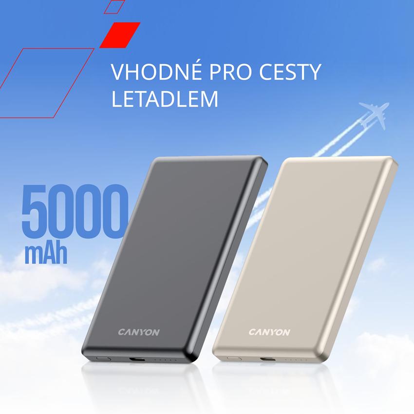 CANYON Power bank PB-505 slim Magsafe 5000 mAh PD20W, Beige