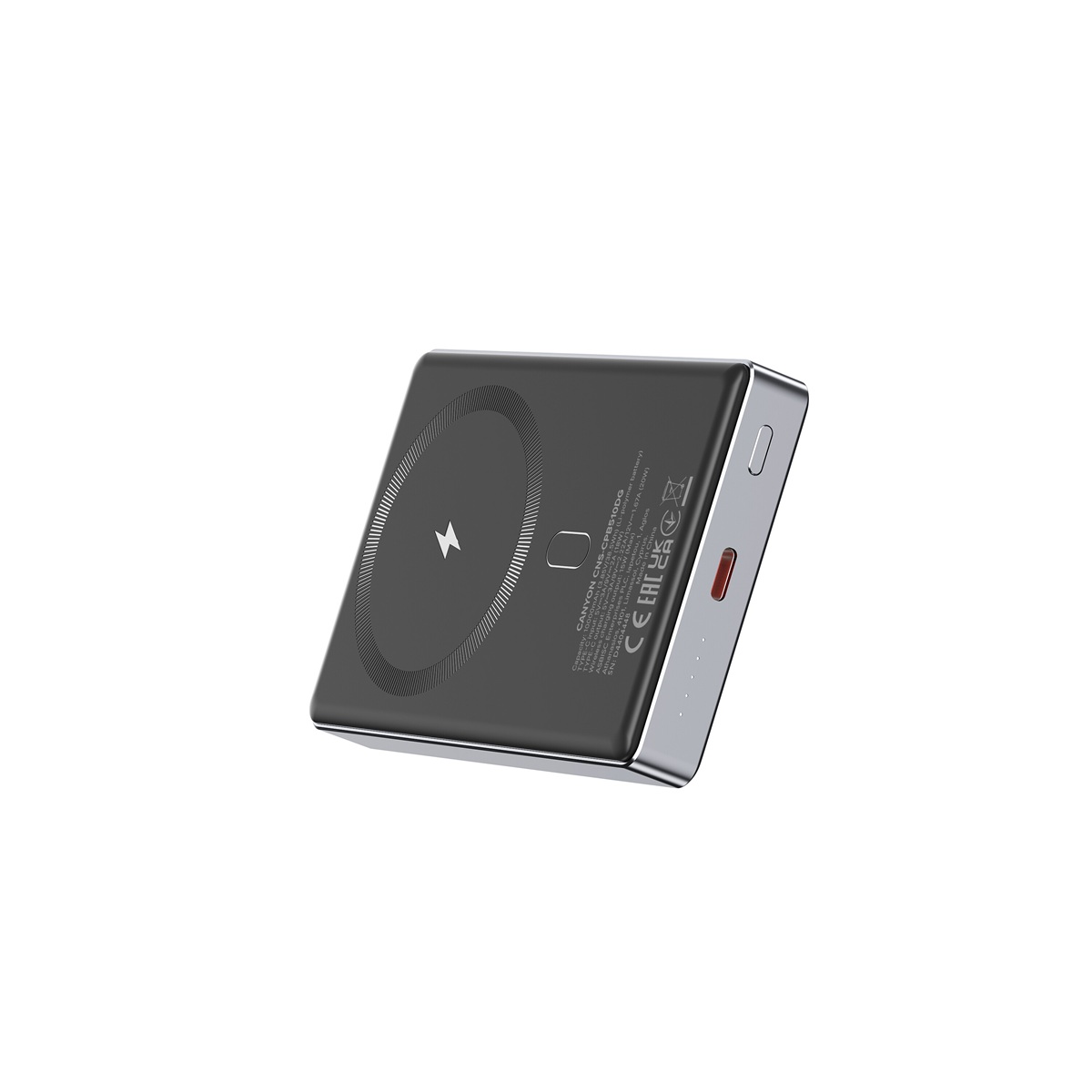 CANYON Power Bank PB-510, 10000 mAh, Magsafe wireless, 20W, Dark grey